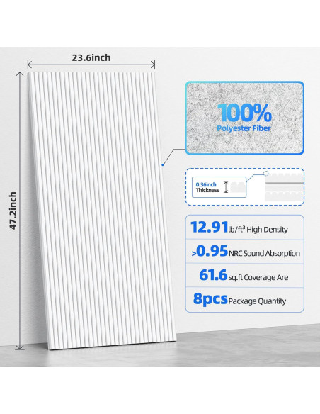 Paquete de 8 Paneles Acústicos Absorbentes 120x60 cm Blanco Paquete de 8 Paneles Acústicos Absorbentes 120x60 cm Blanco