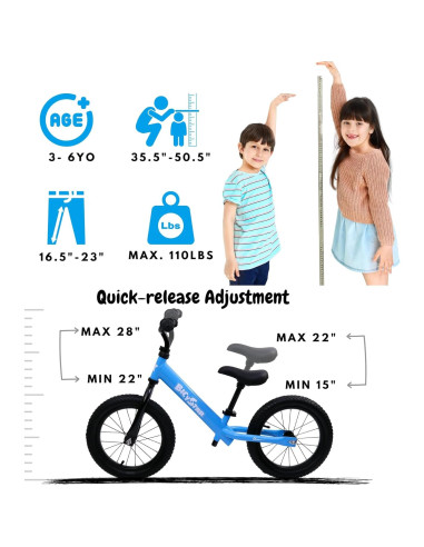 Bicicleta de Equilibrio Bicystar 14 Pulgadas Ajustable Azul