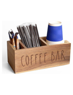 Organizador de Estación de Café LBEMEY de Madera Acacia 3 Compartimentos