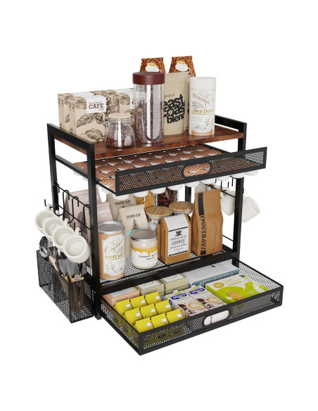 Organizador de Bar de Café SRJZMLY con Cajón y Soporte para Tazas