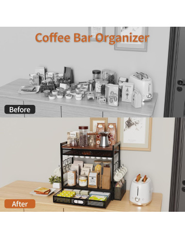 Organizador de Bar de Café SRJZMLY con Cajón y Soporte para Tazas