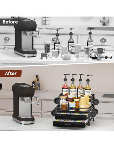 Organizador de Jarabes de Café Homsorout - 4 Niveles para 8 Botellas