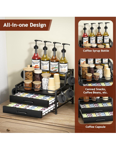 Organizador de Jarabes de Café Homsorout - 4 Niveles para 8 Botellas