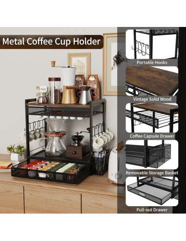 Organizador de Bar de Café SRJZMLY con Cajón y Soporte para Tazas