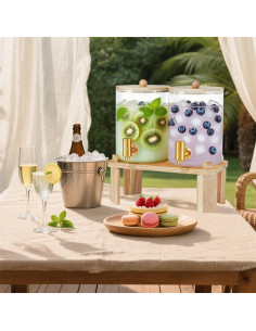 Juego de 2 dispensadores de vidrio FLFNB 3.78L con soporte de madera 2