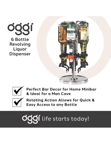 Dispensador de Licor Revolvente OGGI 6 Botellas Acero Inoxidable