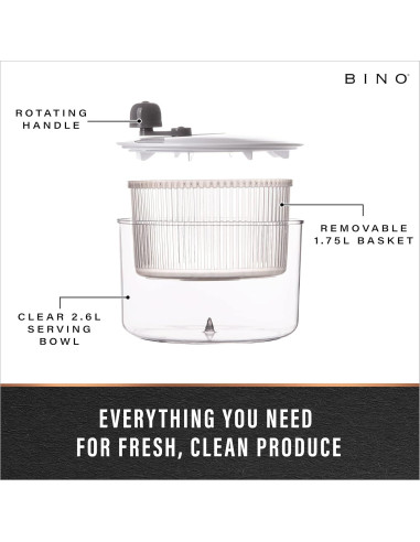 Escurridor de Ensalada BINO 2.6L Manual con Tazón y Colador