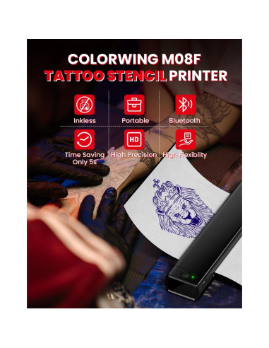 Impresora Portátil Inalámbrica de Tatuajes COLORWING M08F - Negro