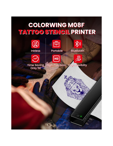 Impresora Portátil Inalámbrica de Tatuajes COLORWING M08F - Negro