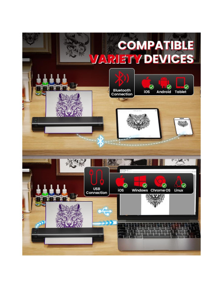 Impresora Portátil Inalámbrica de Tatuajes COLORWING M08F - Negro