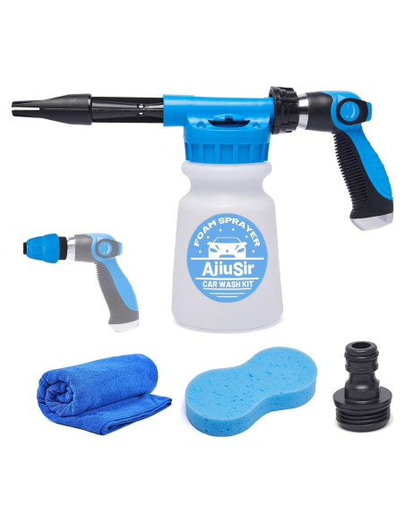 Kit de Lavado de Autos AjiuSir: Rociador de Espuma 1000ml + Esponja y Toalla