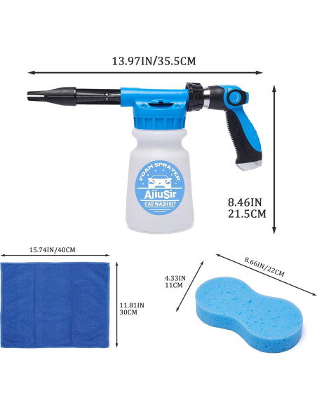 Kit de Lavado de Autos AjiuSir: Rociador de Espuma 1000ml + Esponja y Toalla