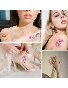 20 Hojas Tatuajes Temporales de Flores Acuarela Yuntop 2