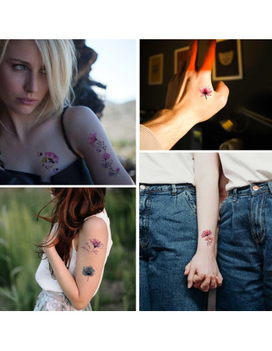 20 Hojas Tatuajes Temporales de Flores Acuarela Yuntop