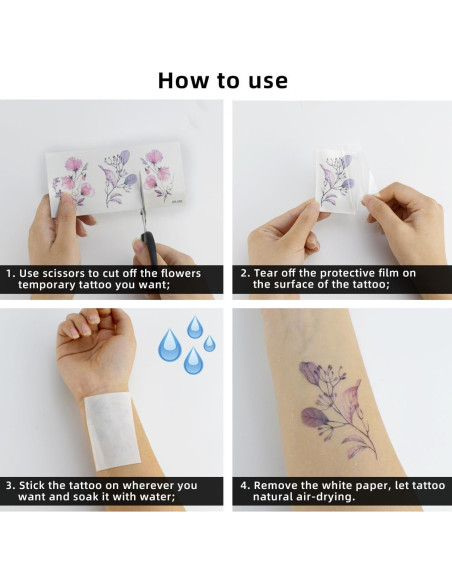 20 Hojas Tatuajes Temporales de Flores Acuarela Yuntop