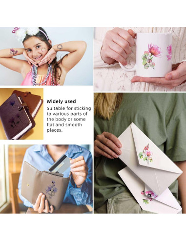 20 Hojas Tatuajes Temporales de Flores Acuarela Yuntop