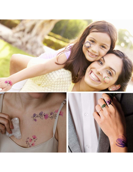 20 Hojas Tatuajes Temporales de Flores Acuarela Yuntop