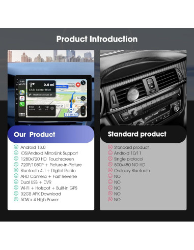 Estéreo de Coche 10.1" Haudio con CarPlay y Android Auto