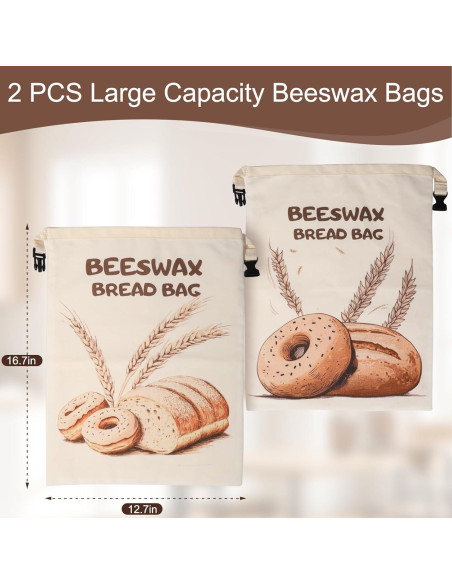 Bolsas de Cera de Abeja PTYTIFY para Pan - 2 Unidades XL 33x43 cm