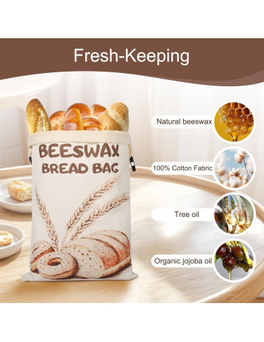 Bolsas de Cera de Abeja PTYTIFY para Pan - 2 Unidades XL 33x43 cm