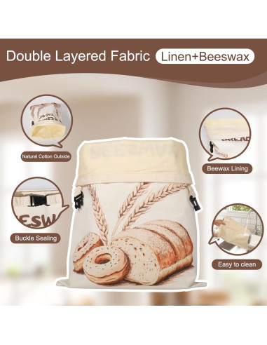 Bolsas de Cera de Abeja PTYTIFY para Pan - 2 Unidades XL 33x43 cm