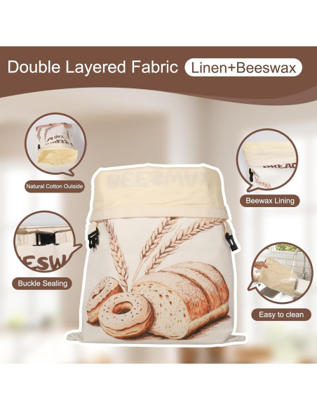 Bolsas de Cera de Abeja PTYTIFY para Pan - 2 Unidades XL 33x43 cm