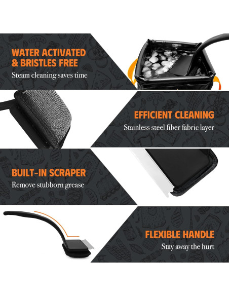 Cepillo Limpiador de Parrilla MEKER Sin Cerda con Cubo Plegable