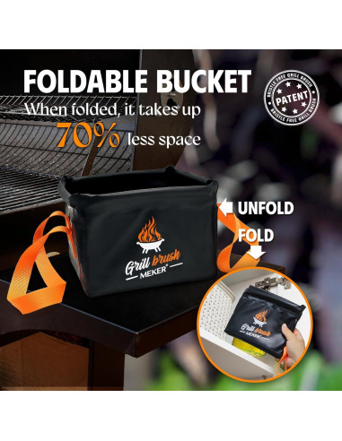 Cepillo Limpiador de Parrilla MEKER Sin Cerda con Cubo Plegable
