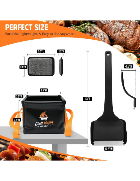 Cepillo Limpiador de Parrilla MEKER Sin Cerda con Cubo Plegable