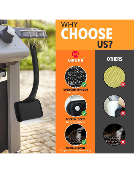 Cepillo Limpiador de Parrilla MEKER Sin Cerda con Cubo Plegable