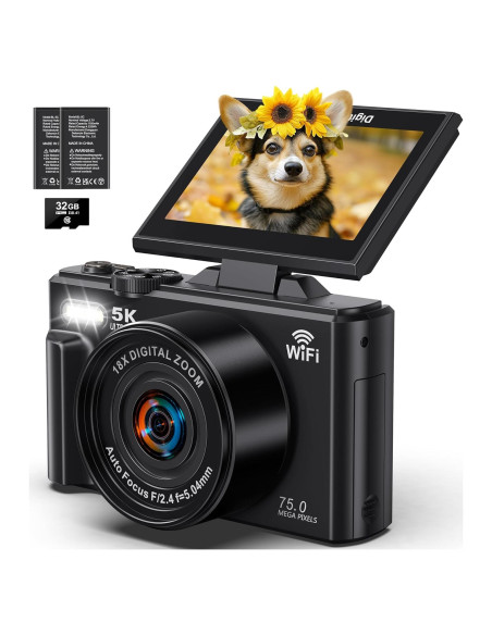 Cámara Digital 5K Pedtail 75MP con WiFi y Pantalla 3"