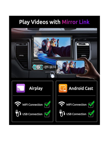 Estéreo de Coche Podofo 7" Bluetooth con Carplay y Android Auto