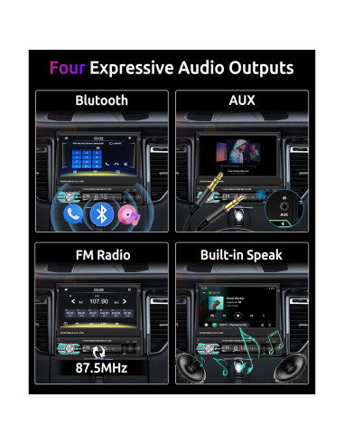 Estéreo de Coche Podofo 7" Bluetooth con Carplay y Android Auto