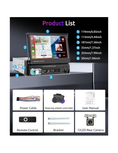 Estéreo de Coche Podofo 7" Bluetooth con Carplay y Android Auto