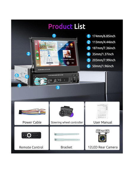 Estéreo de Coche Podofo 7" Bluetooth con Carplay y Android Auto