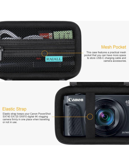 Funda dura RAIALL para cámara Canon PowerShot SX740 HS - Negro
