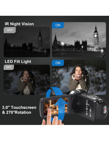 Cámara de Video 8K Tixeuo DV106 64MP Pantalla Táctil 3"