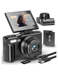 Cámara Digital 4K UIKICON W08 con Pantalla Flip 3", Zoom 18X
