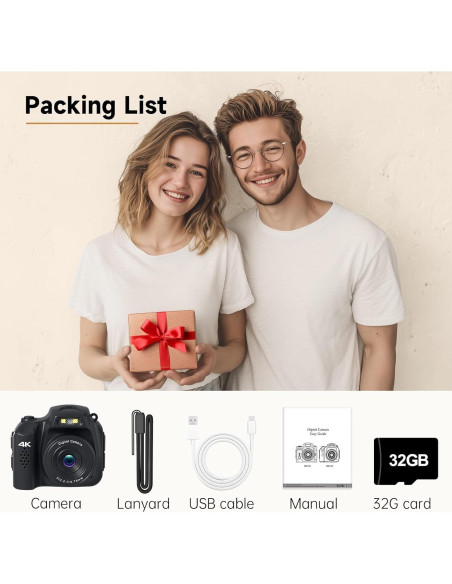 Cámara Mini Digital 4K VETEK HJD-02 Negra con Tarjeta SD