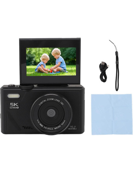 Cámara Digital Denash 75MP 5K Compacta con Zoom 18X