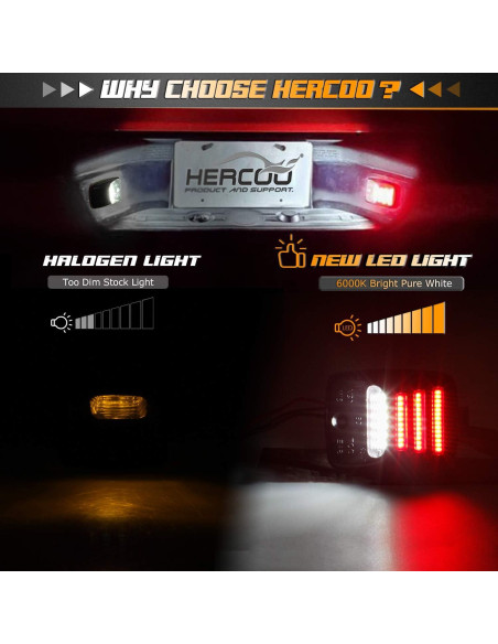 Luz de Placa de Licencia LED HERCOO Blanca con Neón Rojo - 2 Piezas