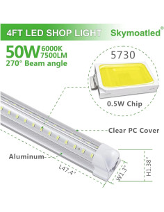 8 Pack Luz LED T8 4FT Skymoatled 50W 7500LM 6000K 2