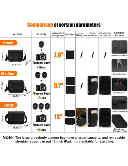 Bolsa de Mensajero para Cámara Cwatcun Pequeña Negra 30x14x21cm