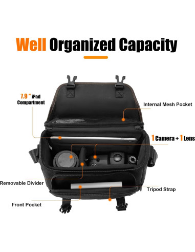 Bolsa de Mensajero para Cámara Cwatcun Pequeña Negra 30x14x21cm