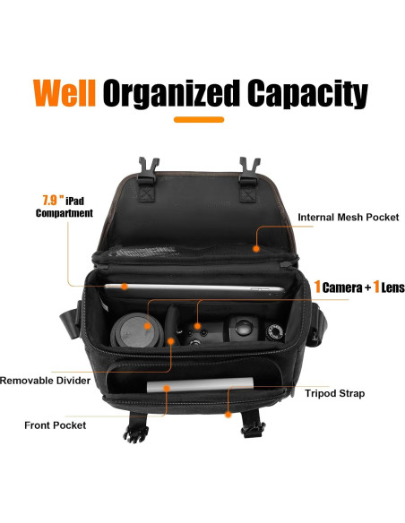 Bolsa de Mensajero para Cámara Cwatcun Pequeña Negra 30x14x21cm