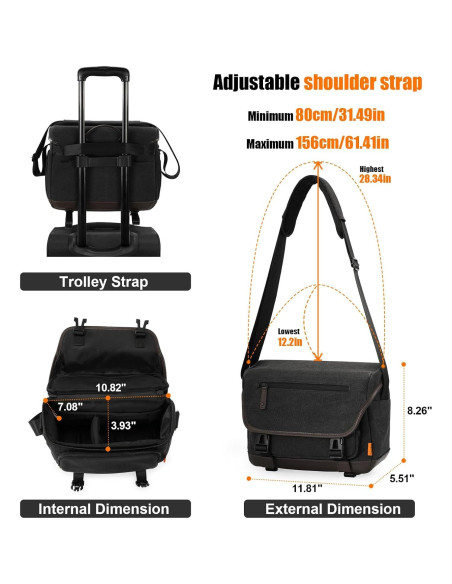 Bolsa de Mensajero para Cámara Cwatcun Pequeña Negra 30x14x21cm