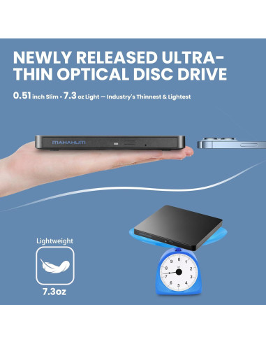 Unidad Externa de CD/DVD MAHAHUM USB 3.0 y USB-C 360g