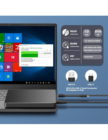 Unidad Externa de CD/DVD MAHAHUM USB 3.0 y USB-C 360g