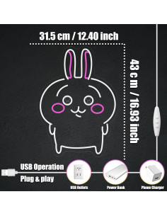 Luz de Neón Kawaii Usagi LED 42.93x31.50 cm para Decoración 2