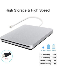 Grabadora DVD CD Externa Oulin USB C Slim Portátil Plata 2